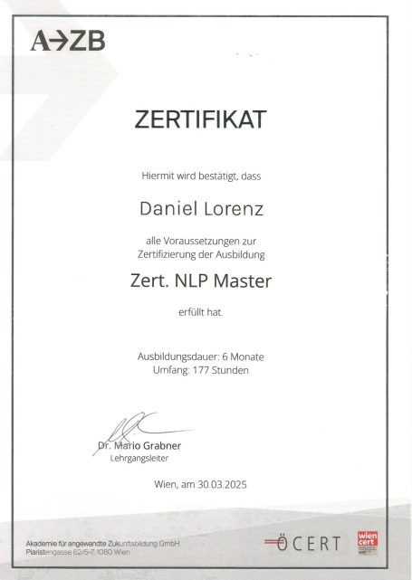 Zertifizierter NLP Master Daniel Lorenz